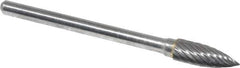 Atrax - 3/16" Cut Diam, 1/8" Shank Diam, Tree Head Single Cut Burr - Carbide, Point End, 1/2" LOC, 1-1/2" OAL - USA Tool & Supply