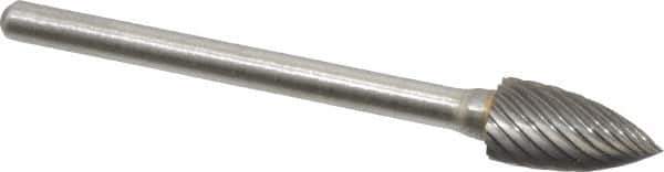 Atrax - 1/4" Cut Diam, 1/8" Shank Diam, Tree Head Single Cut Burr - Carbide, Point End, 1/2" LOC, 1-3/4" OAL - USA Tool & Supply