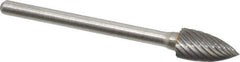 Atrax - 1/4" Cut Diam, 1/8" Shank Diam, Tree Head Single Cut Burr - Carbide, Point End, 1/2" LOC, 1-3/4" OAL - USA Tool & Supply