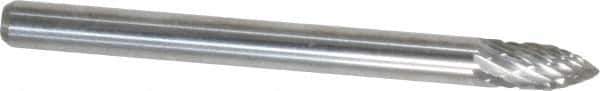 Atrax - 1/8" Cut Diam, 1/8" Shank Diam, Tree Head Double Cut Burr - Carbide, Point End, 1/4" LOC, 1-1/2" OAL - USA Tool & Supply