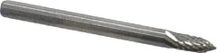 Atrax - 1/8" Cut Diam, 1/8" Shank Diam, Tree Head Double Cut Burr - Carbide, Point End, 5/16" LOC, 1-1/2" OAL - USA Tool & Supply