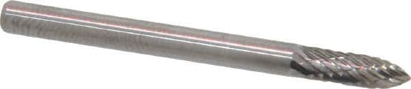 Atrax - 1/8" Cut Diam, 1/8" Shank Diam, Tree Head Double Cut Burr - Carbide, Point End, 3/8" LOC, 1-1/2" OAL - USA Tool & Supply