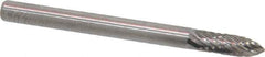 Atrax - 1/8" Cut Diam, 1/8" Shank Diam, Tree Head Double Cut Burr - Carbide, Point End, 3/8" LOC, 1-1/2" OAL - USA Tool & Supply