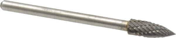Atrax - 3/16" Cut Diam, 1/8" Shank Diam, Tree Head Double Cut Burr - Carbide, Point End, 1/2" LOC, 1-1/2" OAL - USA Tool & Supply