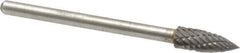 Atrax - 3/16" Cut Diam, 1/8" Shank Diam, Tree Head Double Cut Burr - Carbide, Point End, 1/2" LOC, 1-1/2" OAL - USA Tool & Supply