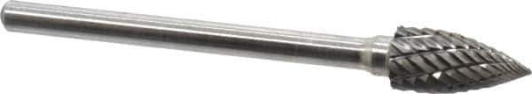 Atrax - 1/4" Cut Diam, 1/8" Shank Diam, Tree Head Double Cut Burr - Carbide, Point End, 1/2" LOC, 1-3/4" OAL - USA Tool & Supply