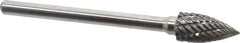 Atrax - 1/4" Cut Diam, 1/8" Shank Diam, Tree Head Double Cut Burr - Carbide, Point End, 1/2" LOC, 1-3/4" OAL - USA Tool & Supply
