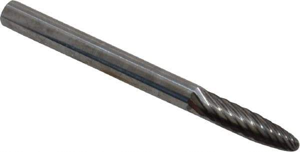 Atrax - 1/8" Cut Diam, 1/8" Shank Diam, Tree with Radius Head Single Cut Burr - Carbide, Radius End, 1/2" LOC, 1-1/2" OAL - USA Tool & Supply
