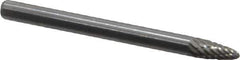 Atrax - 1/8" Cut Diam, 1/8" Shank Diam, Tree with Radius Head Double Cut Burr - Carbide, Radius End, 1/4" LOC, 1-1/2" OAL - USA Tool & Supply