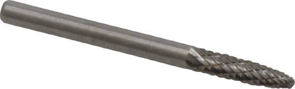 Atrax - 1/8" Cut Diam, 1/8" Shank Diam, Tree with Radius Head Double Cut Burr - Carbide, Radius End, 1/2" LOC, 1-1/2" OAL - USA Tool & Supply