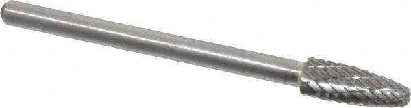 Atrax - 3/16" Cut Diam, 1/8" Shank Diam, Tree with Radius Head Double Cut Burr - Carbide, Radius End, 1/2" LOC, 1-1/2" OAL - USA Tool & Supply