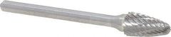 Atrax - 1/4" Cut Diam, 1/8" Shank Diam, Tree with Radius Head Double Cut Burr - Carbide, Radius End, 1/2" LOC, 1-3/4" OAL - USA Tool & Supply