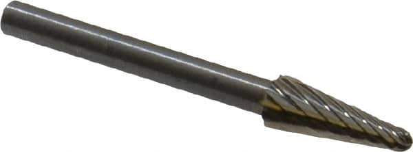 Atrax - 3/16" Cut Diam, 1/8" Shank Diam, Taper Head Single Cut Burr - Radius End, 1/2" LOC, 1-1/2" OAL - USA Tool & Supply