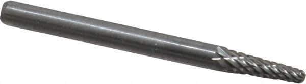 Atrax - 1/8" Cut Diam, 1/8" Shank Diam, Taper Head Double Cut Burr - Radius End, 3/8" LOC, 1-1/2" OAL - USA Tool & Supply