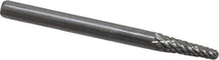 Atrax - 1/8" Cut Diam, 1/8" Shank Diam, Taper Head Double Cut Burr - Radius End, 3/8" LOC, 1-1/2" OAL - USA Tool & Supply