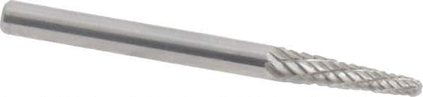 Atrax - 1/8" Cut Diam, 1/8" Shank Diam, Taper Head Double Cut Burr - Radius End, 1/2" LOC, 1-1/2" OAL - USA Tool & Supply