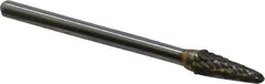 Atrax - 3/16" Cut Diam, 1/8" Shank Diam, Taper Head Double Cut Burr - Radius End, 1/2" LOC, 1-1/2" OAL - USA Tool & Supply
