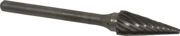 Atrax - 1/4" Cut Diam, 1/8" Shank Diam, Cone Head Single Cut Burr - Carbide, Point End, 1/2" LOC, 1-7/8" OAL - USA Tool & Supply