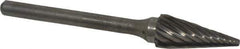 Atrax - 1/4" Cut Diam, 1/8" Shank Diam, Cone Head Single Cut Burr - Carbide, Point End, 1/2" LOC, 1-7/8" OAL - USA Tool & Supply