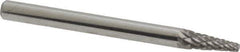Atrax - 1/8" Cut Diam, 1/8" Shank Diam, Cone Head Double Cut Burr - Carbide, Point End, 3/8" LOC, 1-1/2" OAL - USA Tool & Supply