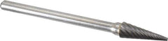 Atrax - 3/16" Cut Diam, 1/8" Shank Diam, Cone Head Double Cut Burr - Carbide, Point End, 1/2" LOC, 1-1/2" OAL - USA Tool & Supply