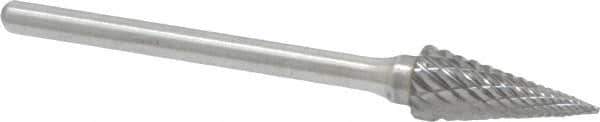 Atrax - 1/4" Cut Diam, 1/8" Shank Diam, Cone Head Double Cut Burr - Carbide, Point End, 1/2" LOC, 1-7/8" OAL - USA Tool & Supply