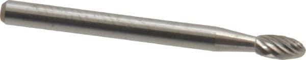 Atrax - 1/8" Cut Diam, 1/8" Shank Diam, Oval Head Single Cut Burr - Carbide, Radius End, 7/32" LOC, 1-1/2" OAL - USA Tool & Supply