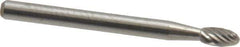 Atrax - 1/8" Cut Diam, 1/8" Shank Diam, Oval Head Single Cut Burr - Carbide, Radius End, 7/32" LOC, 1-1/2" OAL - USA Tool & Supply