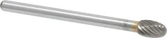 Atrax - 3/16" Cut Diam, 1/8" Shank Diam, Oval Head Single Cut Burr - Carbide, Radius End, 9/32" LOC, 1-1/2" OAL - USA Tool & Supply