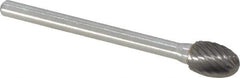 Atrax - 1/4" Cut Diam, 1/8" Shank Diam, Oval Head Single Cut Burr - Carbide, Radius End, 3/8" LOC, 1-5/8" OAL - USA Tool & Supply
