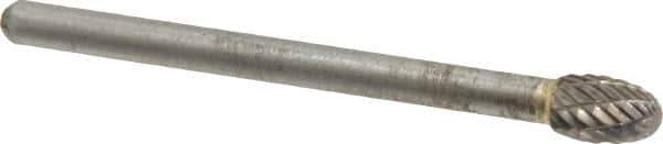 Atrax - 3/16" Cut Diam, 1/8" Shank Diam, Oval Head Double Cut Burr - Carbide, Radius End, 9/32" LOC, 1-1/2" OAL - USA Tool & Supply