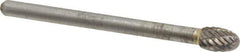 Atrax - 3/16" Cut Diam, 1/8" Shank Diam, Oval Head Double Cut Burr - Carbide, Radius End, 9/32" LOC, 1-1/2" OAL - USA Tool & Supply