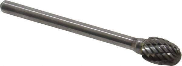 Atrax - 1/4" Cut Diam, 1/8" Shank Diam, Oval Head Double Cut Burr - Carbide, Radius End, 3/8" LOC, 1-5/8" OAL - USA Tool & Supply