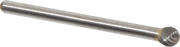 Atrax - 3/16" Cut Diam, 1/8" Shank Diam, Ball Head Single Cut Burr - Carbide, Radius End, 3/16" LOC, 1-1/2" OAL - USA Tool & Supply