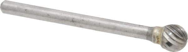 Atrax - 1/4" Cut Diam, 1/8" Shank Diam, Ball Head Single Cut Burr - Carbide, Radius End, 7/32" LOC, 1-1/2" OAL - USA Tool & Supply