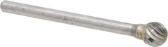 Atrax - 1/4" Cut Diam, 1/8" Shank Diam, Ball Head Single Cut Burr - Carbide, Radius End, 7/32" LOC, 1-1/2" OAL - USA Tool & Supply