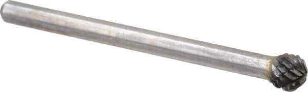 Atrax - 3/16" Cut Diam, 1/8" Shank Diam, Ball Head Double Cut Burr - Carbide, Radius End, 3/16" LOC, 1-1/2" OAL - USA Tool & Supply