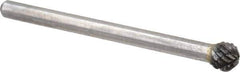 Atrax - 3/16" Cut Diam, 1/8" Shank Diam, Ball Head Double Cut Burr - Carbide, Radius End, 3/16" LOC, 1-1/2" OAL - USA Tool & Supply