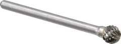 Atrax - 1/4" Cut Diam, 1/8" Shank Diam, Ball Head Double Cut Burr - Carbide, Radius End, 7/32" LOC, 1-1/2" OAL - USA Tool & Supply