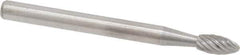 Atrax - 1/8" Cut Diam, 1/8" Shank Diam, Flame Head Single Cut Burr - Carbide, Radius End, 1/4" LOC, 1-1/2" OAL - USA Tool & Supply
