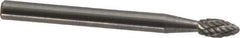 Atrax - 1/8" Cut Diam, 1/8" Shank Diam, Flame Head Double Cut Burr - Carbide, Radius End, 1/4" LOC, 1-1/2" OAL - USA Tool & Supply