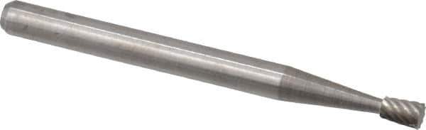 Atrax - 3/32" Cut Diam, 1/8" Shank Diam, Inverted Cone Head Single Cut Burr - Flat End, 3/16" LOC, 1-1/2" OAL - USA Tool & Supply