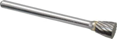 Atrax - 1/4" Cut Diam, 1/8" Shank Diam, Inverted Cone Head Single Cut Burr - Flat End, 1/4" LOC, 1-1/2" OAL - USA Tool & Supply