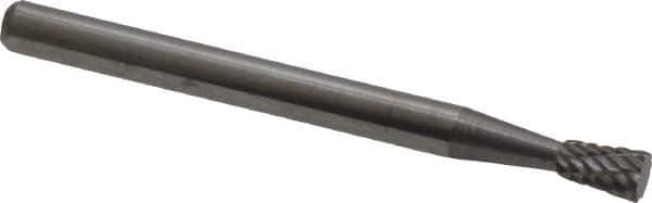 Atrax - 1/8" Cut Diam, 1/8" Shank Diam, Inverted Cone Head Double Cut Burr - Flat End, 3/16" LOC, 1-1/2" OAL - USA Tool & Supply