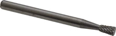 Atrax - 1/8" Cut Diam, 1/8" Shank Diam, Inverted Cone Head Double Cut Burr - Flat End, 3/16" LOC, 1-1/2" OAL - USA Tool & Supply