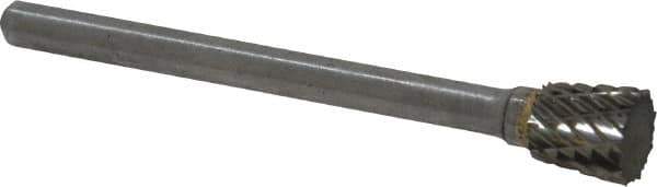 Atrax - 1/4" Cut Diam, 1/8" Shank Diam, Inverted Cone Head Double Cut Burr - Flat End, 1/4" LOC, 1-1/2" OAL - USA Tool & Supply