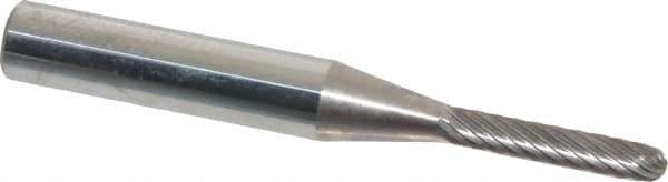 Atrax - 1/8" Cut Diam, 1/4" Shank Diam, Cylinder with Radius Head Single Cut Burr - Carbide, Radius End, 1/2" LOC, 1-1/2" OAL - USA Tool & Supply