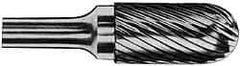 M.A. Ford - 5/32" Cut Diam, 1/8" Shank Diam, Cylinder with Radius Head Single Cut Burr - Carbide, Radius End, 1/2" LOC, 1-1/2" OAL - USA Tool & Supply