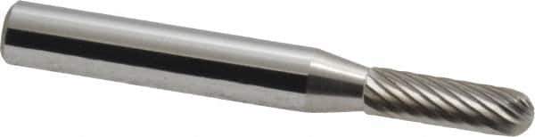 Atrax - 3/16" Cut Diam, 1/4" Shank Diam, Cylinder with Radius Head Single Cut Burr - Carbide, Radius End, 5/8" LOC, 2" OAL - USA Tool & Supply