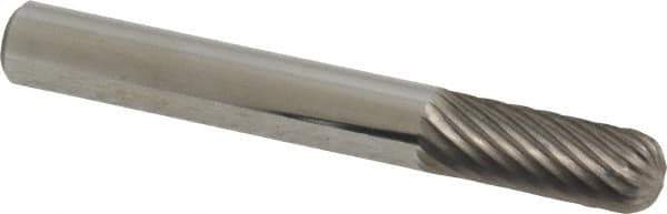 Atrax - 1/4" Cut Diam, 1/4" Shank Diam, Cylinder with Radius Head Single Cut Burr - Carbide, Radius End, 5/8" LOC, 2" OAL - USA Tool & Supply
